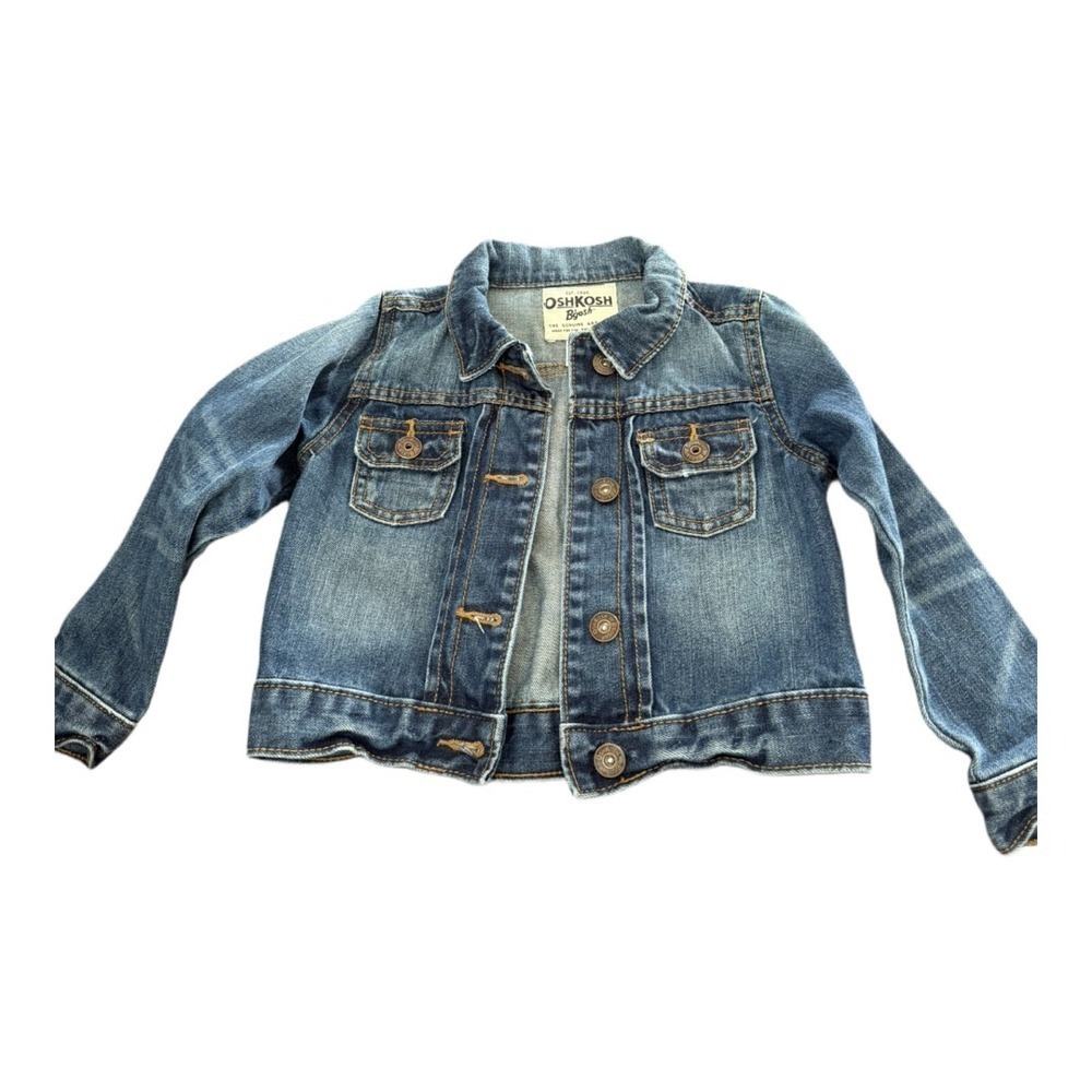 Oshkosh Girls 100% Cotton Denim Button Up Jean Jacket Dark Wash Size 4T Blue